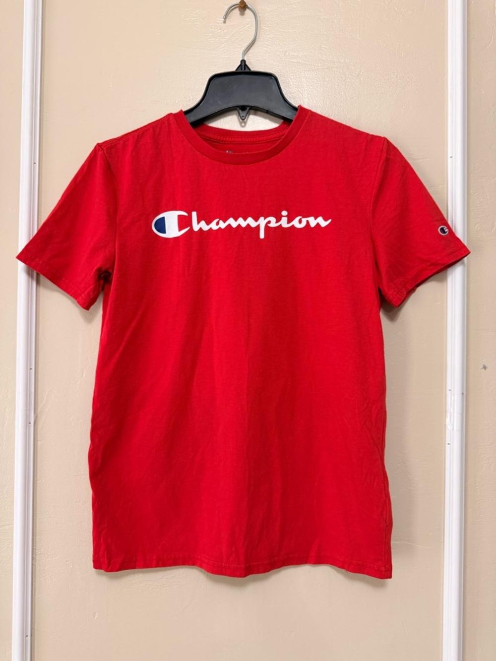 Champion Bright Red Tee with Blue Logo Print
